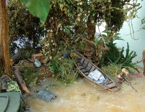Diorama de un grupo de lanchas de asalto en busca de vietnamitas