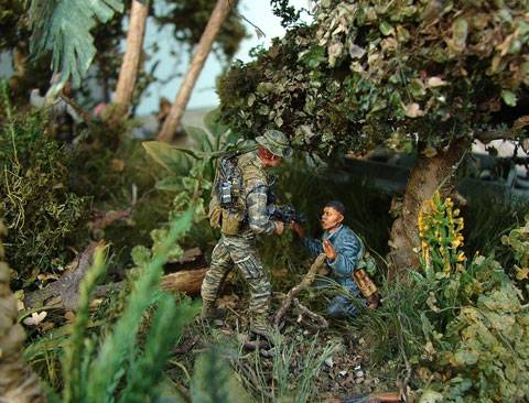 Diorama de un grupo de lanchas de asalto en busca de vietnamitas