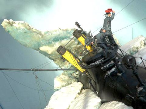 Diorama a escala 1:35 completamente a scratch representando a un submarino que ha emergido en aguas polares y en la colision con la capa de hielo se han producido desperfectos en el casco y en la torreta. 
