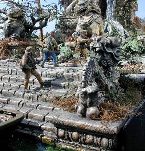 Diorama a escala 1:35 representando a un grupo de marines de exploraci&oacute;n en la selva de Camboya durante 1968.