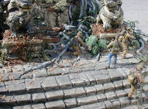 Diorama a escala 1:35 representando a un grupo de marines de exploraci&oacute;n en la selva de Camboya durante 1968.