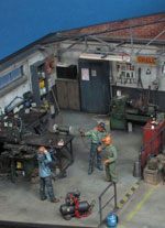 Impresionante diorama a escala 1/35 de un taller mec&aacute;nico militar reutilizado por los aliados durante la Segunda Guerra Mundial. 