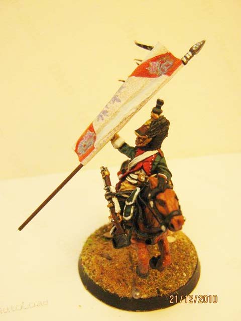 Vi&ntilde;eta a escala de 28mm representando a un Dragon del 4 Rgt frances robando una bandera prusiana