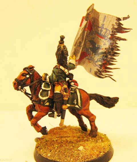 Vi&ntilde;eta a escala de 28mm representando a un Dragon del 4 Rgt frances robando una bandera prusiana