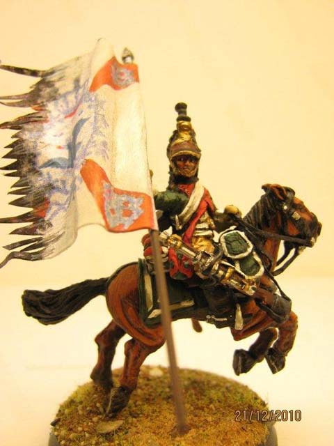 Vi&ntilde;eta a escala de 28mm representando a un Dragon del 4 Rgt frances robando una bandera prusiana