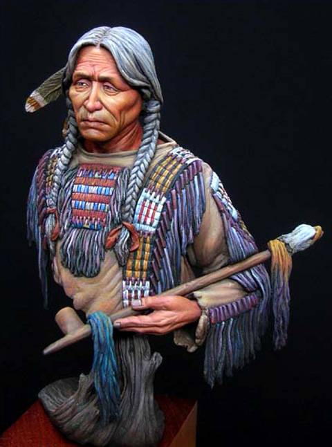 Busto de un Guerrero Indio Siux Veterano . 