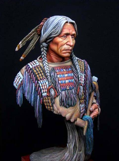 Busto de un Guerrero Indio Siux Veterano . 