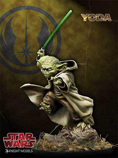 Maestro Yoda lanzandose al ataque con su sable laser