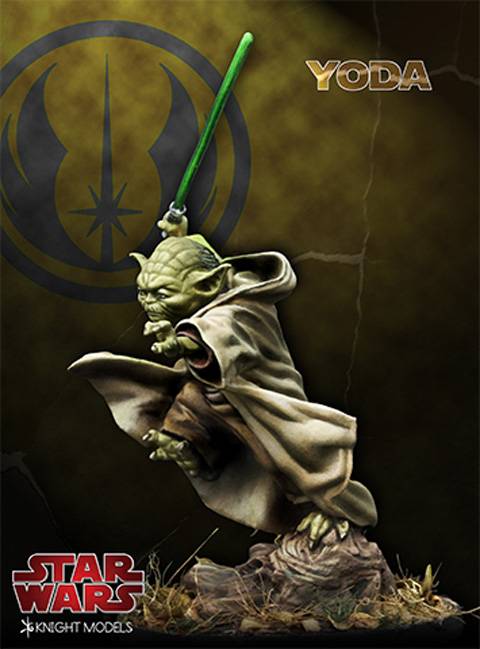 Maestro Yoda lanzandose al ataque con su sable laser
