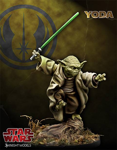 Maestro Yoda lanzandose al ataque con su sable laser